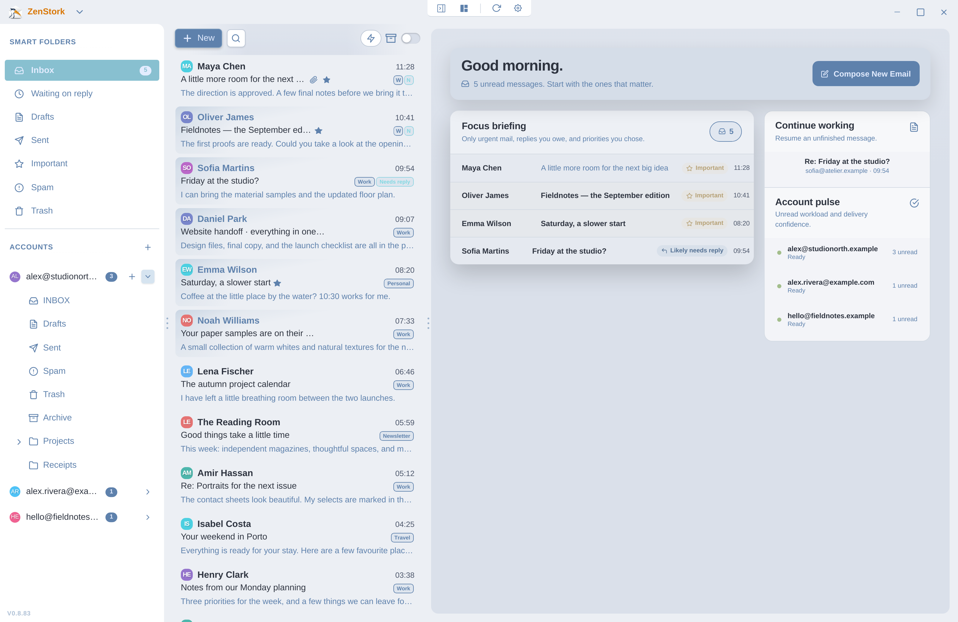 Light Breeze, the light desktop application theme, with the same sample mailbox